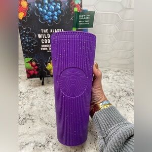 Starbucks 2024 Purple Pleated Speckled GLOW in the DARK Halloween Tumbler. NWT
